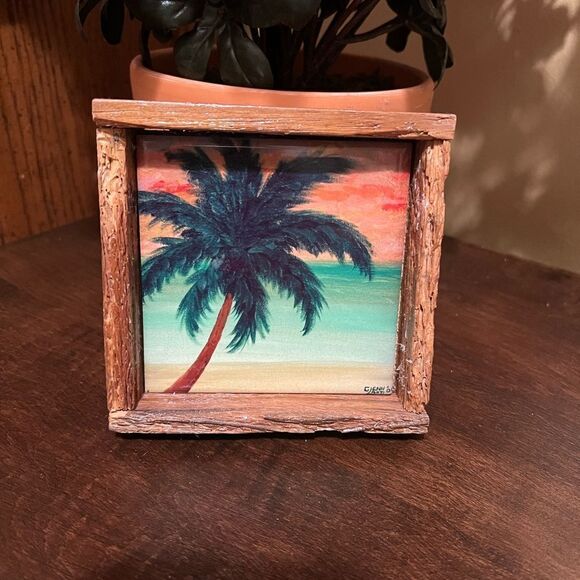 LOBSTER TRAP ART “Southermost Sunset” Ceramic tile with wood frame 5” - Picture 1 of 6